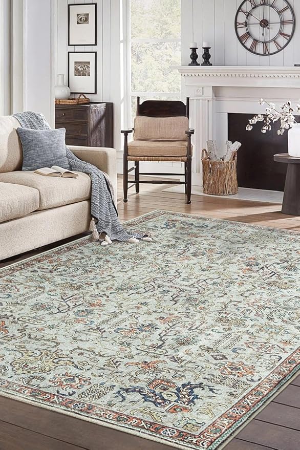 Keen Home Design 8x10 Rug - Machine Washable Area Rug with Non-Slip Backing, Ideal for Living Room, Dining Room, Bedroom - Vintage, Easy Clean, Durable, Low Pile Rug - (8' x 10')