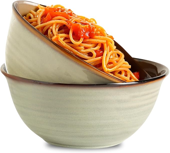 MEKY Serving Bowls, 84oz Ceramic Mixing Bowls for Salad Pasta Soup Pho Pasta Ramen, 9 Inch Large Kitchen Durable Bowls for Baking Cooking Party Dinner, Microwave & Dishwasher Safe,Set of 2, Brown