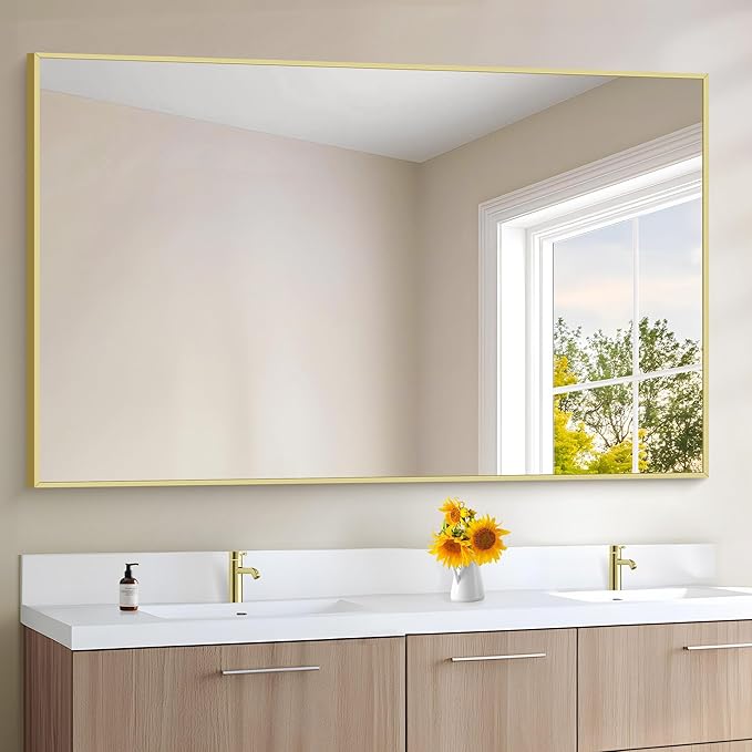 KOCUUY Large Gold Bathroom Mirror, 60x36 inch Rectangular Mirror for Bathroom Sink, Oversized Wall Mirror with Metal Gold Frame for Living Room, Farmhouse, Entryway, Hang Horizontal/Vertical