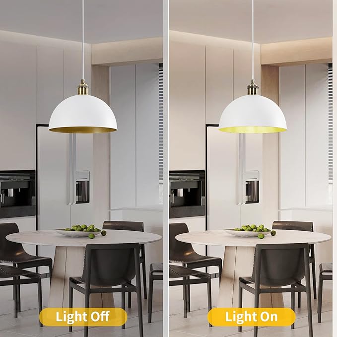 Vintage Industrial Pendant Light 9.84" Farmhous Dome Pendant Light White and Gold Finish Lighting lamp line Length 78.74" Kitchen Island, Bedroom, Corridor