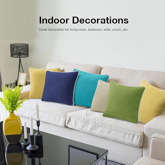 Decorative Outdoor Water Repellent Throw Pillows with Inserts, Set of 4, 16" x16" Pillows for Patio, Backyard, Bed, Couch, and Patio Furniture, Navy