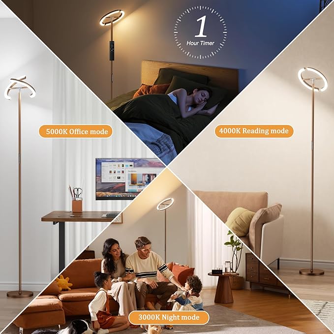 LED Floor Lamp - 70" Tall Modern Standing Lamp with 2 Rotatable Lights, Remote & Touch Control, 24W Bright Stepless Dimmable, Ideal for Living Room Bedroom Office(Brown)