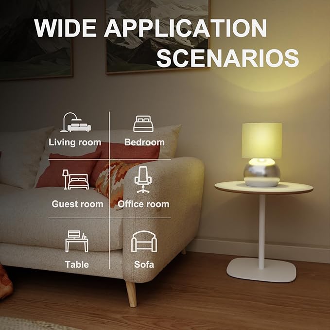 Set of 2 Small Silver Spherical Base Bedside Table Lamp with Textured Linen Shade (Bulb Included)