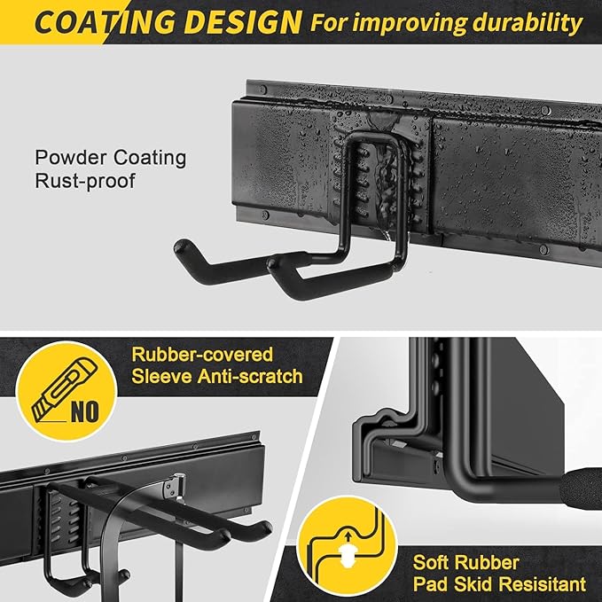 64 Inches Garage Storage, Garage Organization, Wall Mount Garden Tool Organizer, Max 620lbs Adjustable Metal Hooks, Yard Shed Rack, Tool Holder for Hanging Rake Broom Mop Snowboard, Home Gift