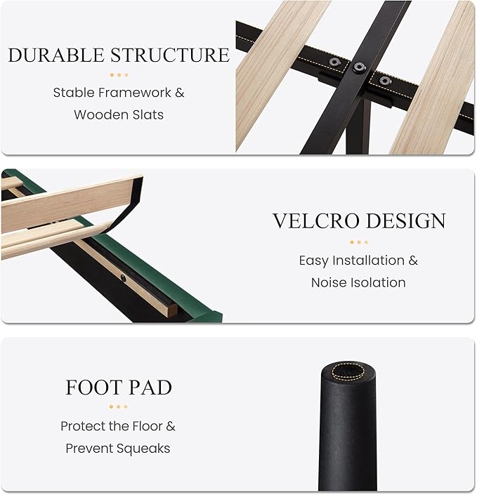 SHA CERLIN Queen Size Velvet Bed Frame with Vertical Channel Tufted Wingback Headboard, Upholstered Platform Bed with Wood Slats, No Box Spring Needed, Easy Assembly, Green