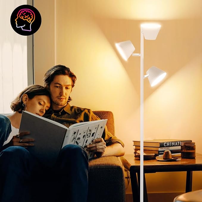 White 42W Tree Floor Lamp, Super Bright LED Standing Lamp with Remote, Modern Dimmable Floor Lamps,Individual Control, Rotable Head LED Lamp for Living Room Bedroom Office