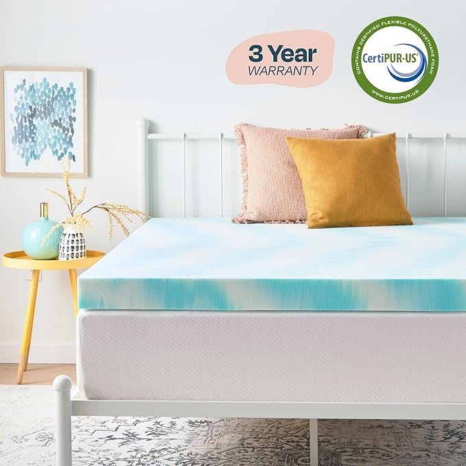 Linenspa 4 Inch Gel Swirl Memory Foam Mattress Topper – Cooling Gel Infused – Pressure Relieving Bed Topper - Mattress Pad – CertiPUR Certified - Twin Size