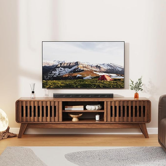 TV Stand 59" Mid-Century Modern Television Stand for 55/60/65 inch TV, Wood Entertainment Center with Storage, TV and Media Console for Living Room, Bedroom, Office (Walnut)