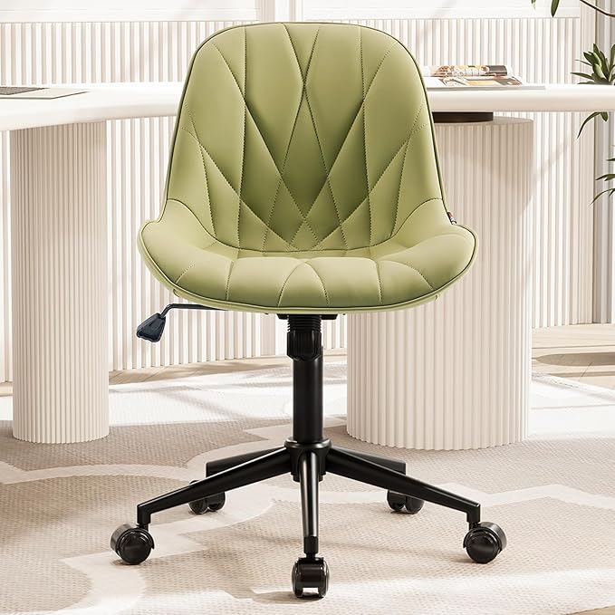 Rowill Modern Office Chair - Ergonomic Swivel Leather Desk Chair with Curved Backrest, Height Adjustable Rolling with Wheels, Perfect for Study Room & Office, Avocado Green