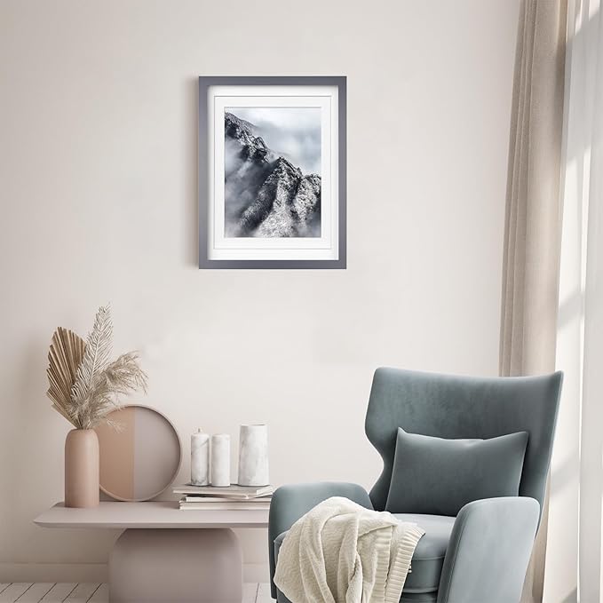 Egofine 12x16 Picture Frames with Plexiglass, Display Pictures 9x12/11x14 with Mat or 12x16 Without Mat for Wall Mounting,Dark Grey