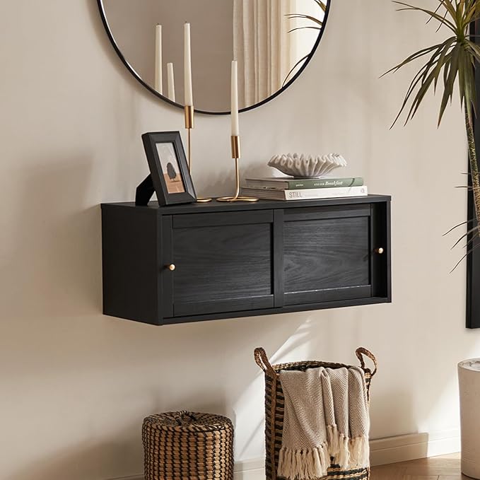 mopio Lauren Floating TV Shelf, Multi-Purpose Modular Under TV Display Shelf, Wall Mounted Wood Television Cabinet, Nightstand, Side Table, End Table, Bedside Shelves for Bedroom (Black, 62", Twin)