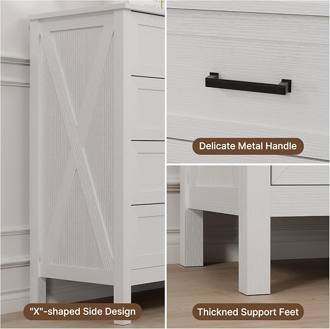 LYNSOM Farmhouse 8 Drawer Dresser for Bedroom, 55 Inch Wide Wood Rustic Chest of Drawers with X-Marking & Bar Handle, Large Storage Dressers Organizer for Bedroom, Living Room, White