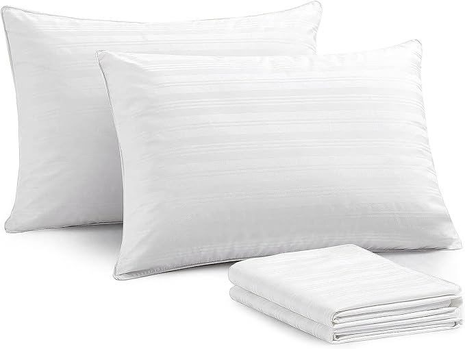 puredown® Natural Goose Feather Down Bed Pillows for Sleeping with 2 Outer Protectors, Hotel King Pillows Set of 2 with Cotton Fabric Cover (Pack of 2)