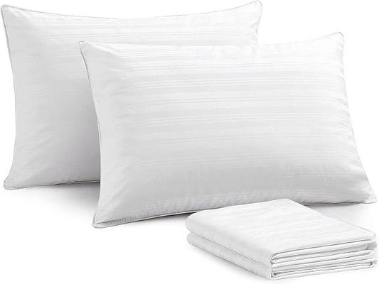 puredown® Natural Goose Feather Down Bed Pillows for Sleeping with 2 Outer Protectors, Hotel King Pillows Set of 2 with Cotton Fabric Cover (Pack of 2)