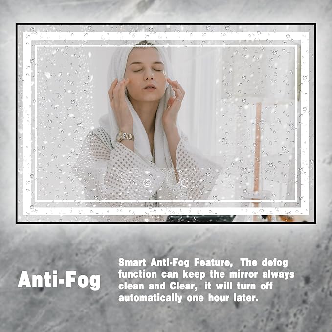 48" x 32" LED Bathroom Mirror with Lights Framed LED Mirror for Bathroom Backlit and Front Lighted Bathroom Mirror Black Square Aluminum Frame Anti-Fog Dimmable Adjustable Shatter-Proof
