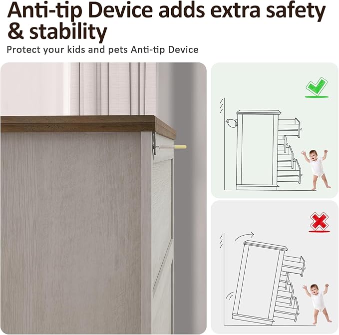 6 Drawers Dresser, Chest of Drawers for Bedroom, Dressers Organizer, Vintage Wood Drawer Chest for Living Room, Bedroom, Closet, Hallway, White