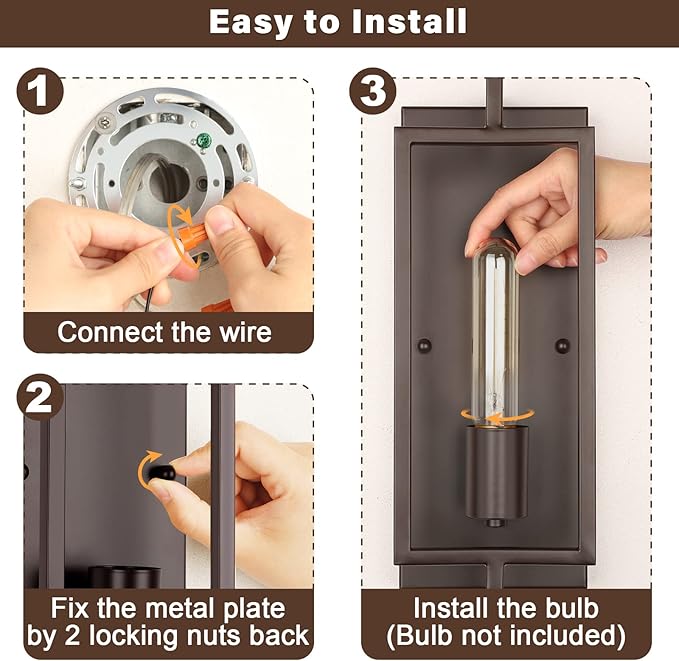 Industrial Wall Sconces Set of 2, Vintage Brown Wall Light Fixture E26 Base, Metal Rustic Wall Mount Lamp, Modern Indoor Lighting Hardwired