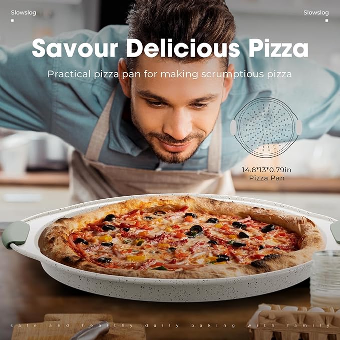 11-Piece Non-Toxic Baking Set, Stackable Nonstick Cookware with Heat-Resistant Handles - Includes Cookie Tray, Round Cake Pan, Muffin Cups, Pizza Pan & Loaf Baker, White&Light Green