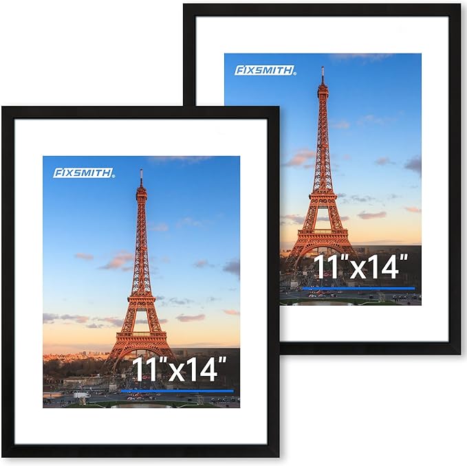 FIXSMITH 11x14 Picture Frame 2 Pack, Photo Frame with HD Plexiglass, Display Pictures 8x10 with Mat or 11x14 Without Mat, Black Picture Frames Collage Wall Decor, Gallary Wall Frame