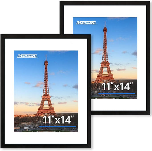 FIXSMITH 11x14 Picture Frame 2 Pack, Photo Frame with HD Plexiglass, Display Pictures 8x10 with Mat or 11x14 Without Mat, Black Picture Frames Collage Wall Decor, Gallary Wall Frame
