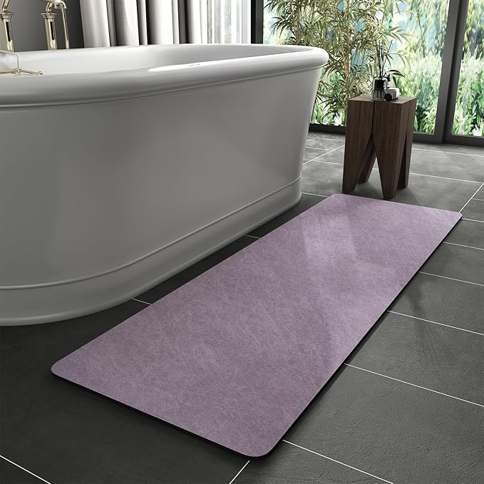 MontVoo -Bath Mat Rug-Rubber Backing Non Slip Quick Dry Absorbent Thin Bathroom Rugs Fit Under Door-Faux Suede Surface Bathroom Floor Mats-Shower Rug for in Front of Bathtub Shower Lavender 17"x59"