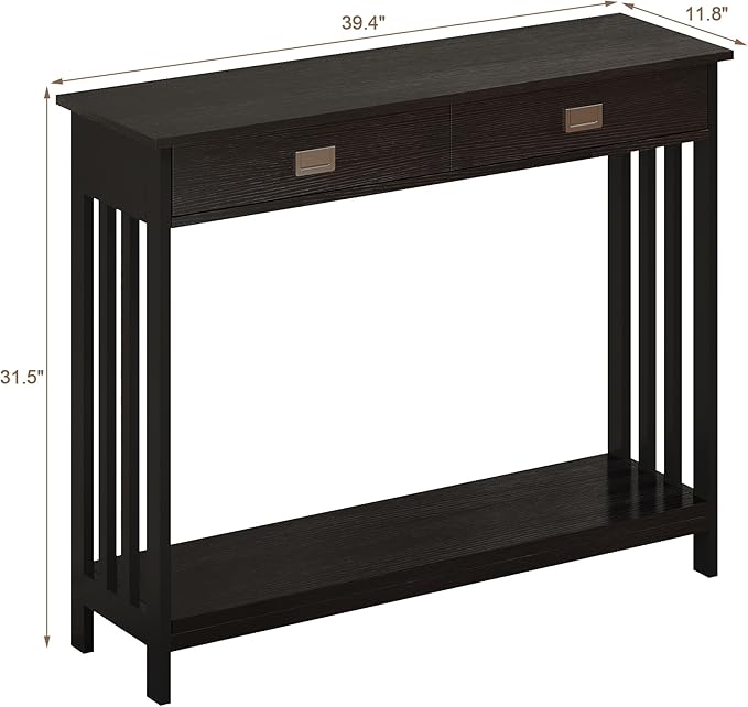 ChooChoo Black Entryway Table with Drawer, Narrow Console Table, Sofa Table with Storage Shelf for Entryway, Living Room and Hallway