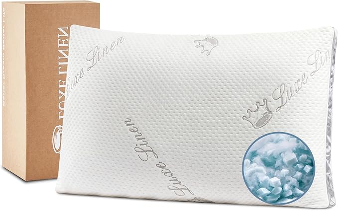 Organic Cotton King Size Pillows, Shredded Memory Foam Pillows, Adjustable Bed Pillow for Sleeping, 20"x36"Organic Cotton Bed Pillows for Side, Back, Stomach Sleepers（Pack of 1）