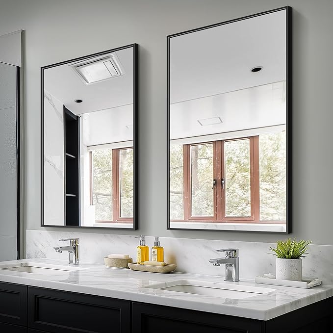 Bathroom Vanity Mirror for Wall, 2 Pack 36" x 24" Metal Framed Rectangular Bathroom Wall Mirror for Over Sink, HD Shatterproof Glass, Hangs Horizontally or Vertically(Black)