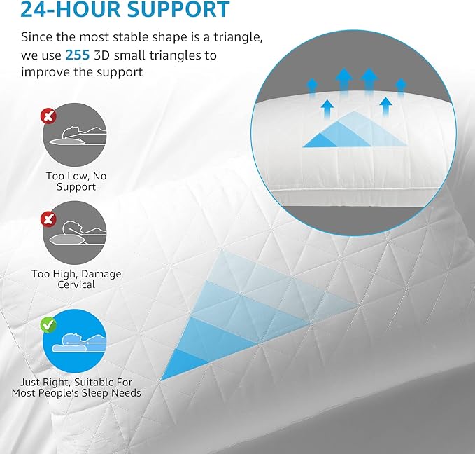 King Size Pillows Set of 2 - Premium Down Alternative Cooling Bedding 20 x 36 White, Bed Sleeping Pillow for Back, Stomach or Side Sleepers