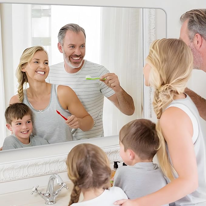 48x36 Inch Silver Bathroom Mirror, Large Rectangular Vanity Mirror, Metal Framed Rectangle Mirrors, Rounded Corner Wall Mounted Mirrors for Living Room Bedroom Entryway Horizontal or Vertical