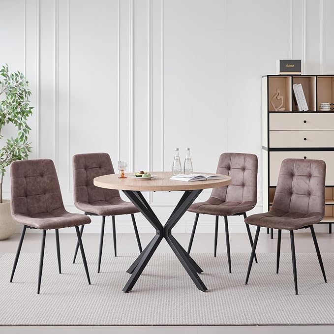 39" Round Dining Table Set for 4, Mid Century Kitchen Table with 4 Faux Leather Dining Chairs for Apartment Living Room Space Saving