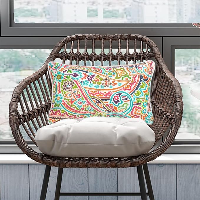 FUNHOME Set of 2 Outdoor Lumbar Pillows with Insert, 12”x20” Water-Repellent Fade Resistant Patio Lumbar Pillow, Decorative All Weather Lumbar Pillows for Home Coach Sofa Use-Melora Paisley