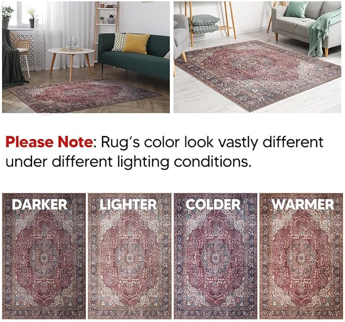 Keen Home Design 5x7 Rug - Machine Washable Area Rug with Non-Slip Backing, Ideal for Living Room, Dining Room, Bedroom - Vintage, Easy Clean, Durable, Low Pile Rug - (5' x 7')