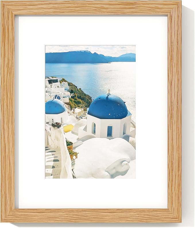 Axeman Solid Oak Wood Frame 8x10 With Mat - Plexiglass & Hanging Hardware Included - Wall & Tabletop Display - Natural