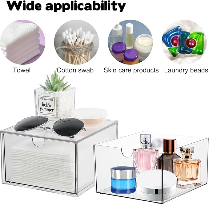 Disposable Face Towel Holder, Plastic Face Towels Storage Box with Drawer, Stackable Organizer for Clean Skin Club Face XL Towels, Towel Containers, Skincare Oragnizer for Vanity Bathroom Organization