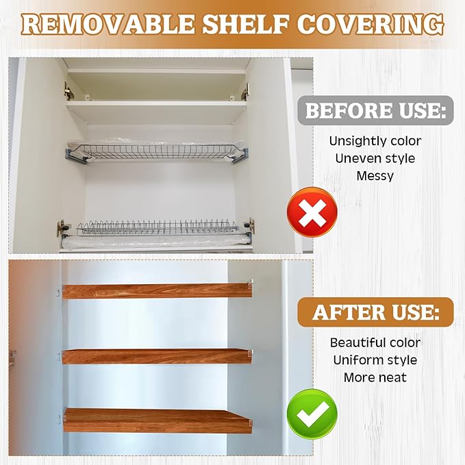 Hoolerry 5 Pcs Wire Shelf Covers Foamed PVC Wire Rack Covers for Removable Closet (Not Wood) Pantry Shelves for Cabinet Bathroom Kitchen Shelving Decoration(Dark Wood Color,34x16 Inch)