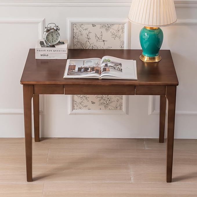 Solid Wood Desk, Gaming Study Home Office Desks for Work, Student PC Desk for Bedroom, Small Computer Desk for Small Spaces, Easy to Assemble (Walnut Color, 39inch)