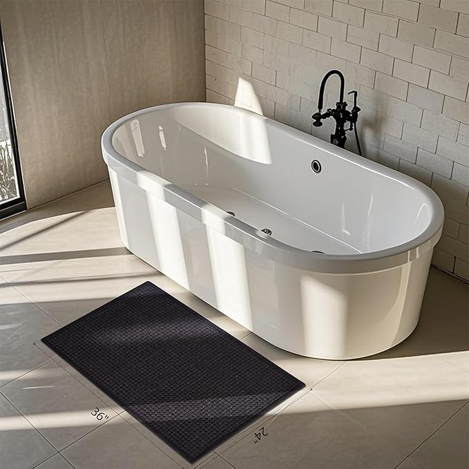 Bathroom Rugs Non Slip Washable, Super Absorbent Thin Bath Mat for Small Quick Dry Low Pile Bathroom Rug, (Black, 32″x20″)