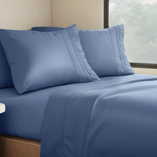 Clara Clark Bed Sheets, Premier 1800 Series 4 Piece RV Queen Sheet Set, Luxury Soft Sheets for RV Bunks, Short Queen - Navy Blue