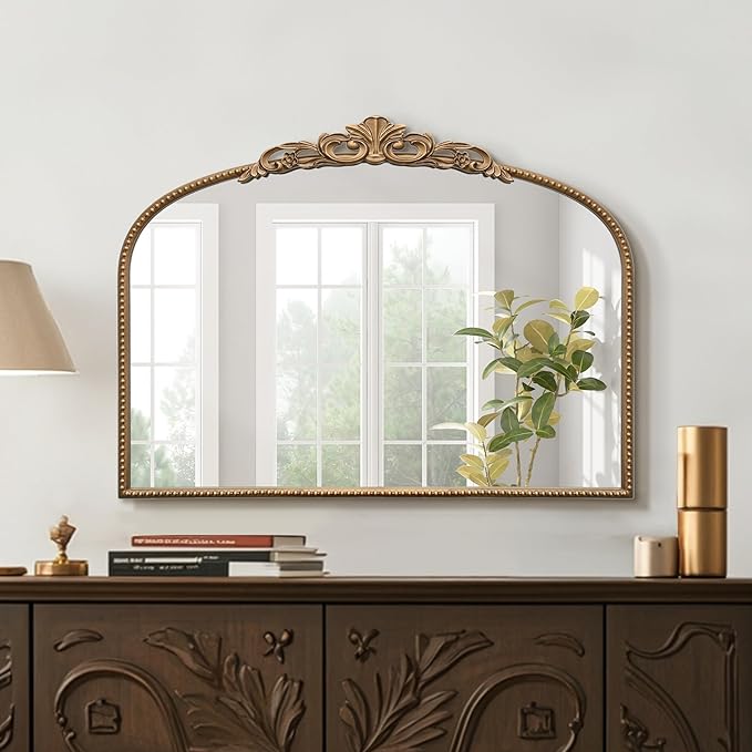 Micasso Gold Vintage Wall Mirror: 24"x 32" French Baroque Antique Arched Wall Mounted Mirror - Traditional Ornate Decorative Entryway Mirror for Home Decor/Entryway/Fireplace/Living Room/Hallway