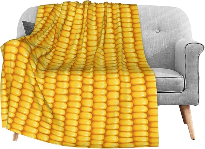 Corn Cob Organic Flannel Fleece Bed Throw Blanket, Super Soft Cozy Fuzzy Plush Blankets for Couch Sofa Office Traveling Camping Kids Bedroom Adults Living Room 60"x50"
