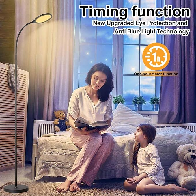LED Floor Lamp, Living Room Lamps, 3 Color Temperatures Bright Modern Tall Lamp, Adjustable Gooseneck Standing Lamp with Remote & Touch Control,Floor Lamp for Living Room, Bedroom, Office