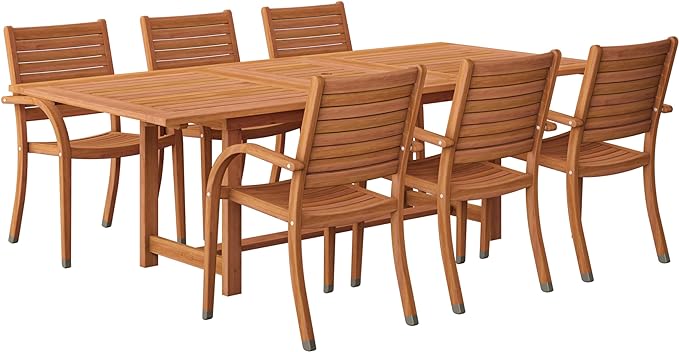 Amazonia 7-Piece Patio Dining Set, Dark Teak Finish and Ideal for Outdoors