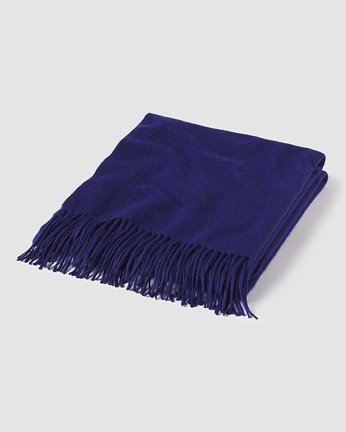 State Cashmere Home Throw Blanket with Decorative Fringe 100% Pure Cashmere Ultra Soft Accent Blanket for Couch, Sofa & Bed (Navy, 60"x50")