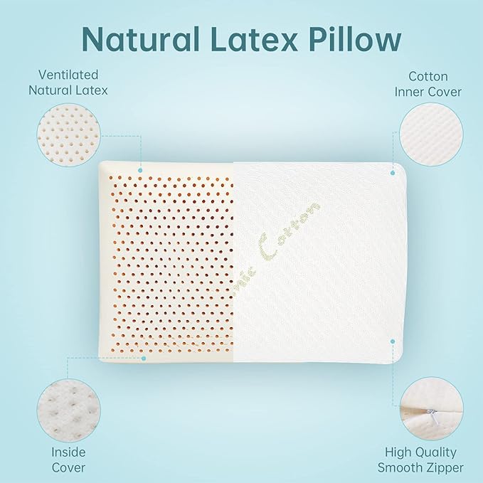 Talalay Latex Pillows for Sleeping - Medium Firmness King Pillow (33.4'' x 15.7'' x 5.9'') for Side, Back, and Stomach Sleepers to Get a Restful Sleep