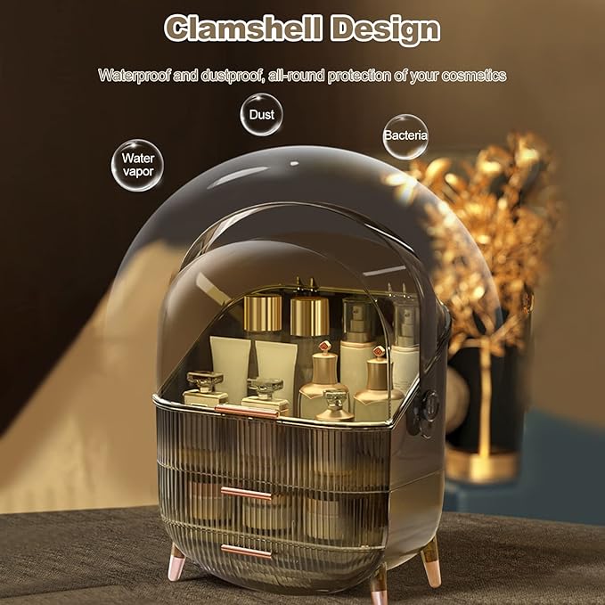 Ergocar Portable Retro Series Multi-Function Make Up Case Dustproof Cosmetic Storage Box,Cosmetics Skin Care Products Jewelry Organizer Case Finishing Box Bathroom Desktop - Retro Grey