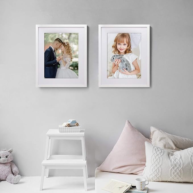 Egofine 16x20 Solid Wood Picture Frame, Made of Solid Wood Covered by Plexiglass 11x14/12x16 with Mat 16x20 without Mat, Poster Frame for Wall Mounting Photo Frame Vertically or Horizontally, White