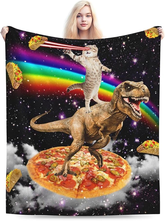 Funny Cat Dinosaur Blanket Soft Cozy Dino Galaxy Fleece Plush Throw Blanket Warm Lightweight Taco Pizza Flannel Stuff Decor Blanket Gifts for Girls Boys Lovers Adults Women Men Bed Travel 60"x80"
