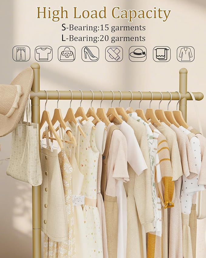 Coat Rack Freestanding with Natural Rock Base, Metal Coat Hanger Stand, Industrial Garment Rack, Clothes Tree for Bedroom Living Room Office To Hang Outerwear, Hats, 68.9in, Gold, Large