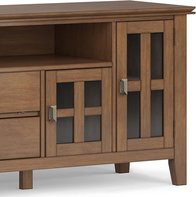 SIMPLIHOME Artisan SOLID WOOD 72 inch Wide Contemporary TV Media Stand in Rustic Natural Aged Brown For TVs up to 80 inches for the Living Room and Entertainment Center